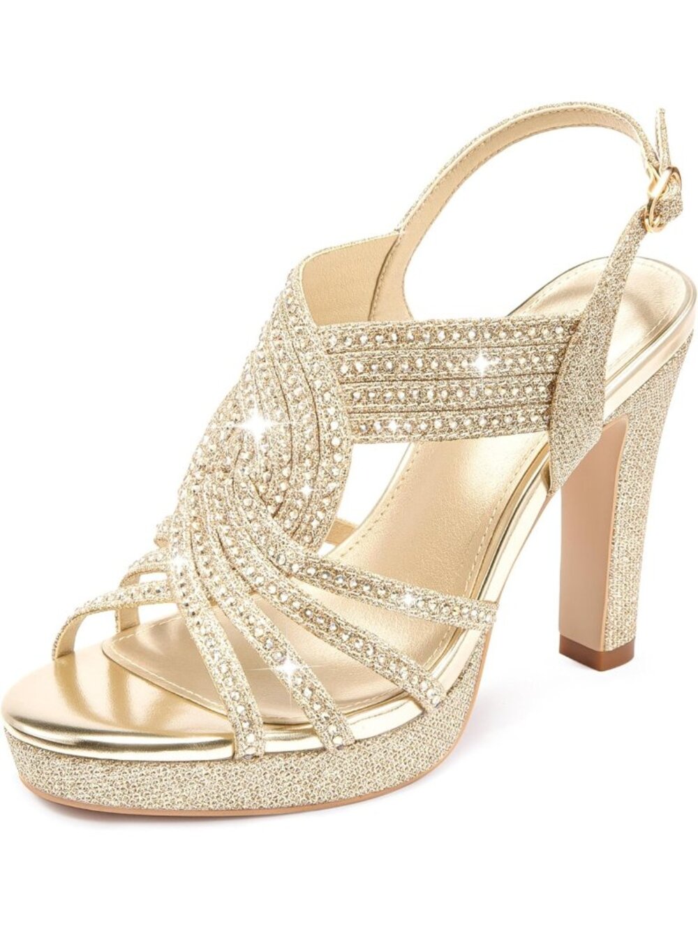Sparkly Rhinestone Platform Heels for Women - Dressy Chunky Sandals